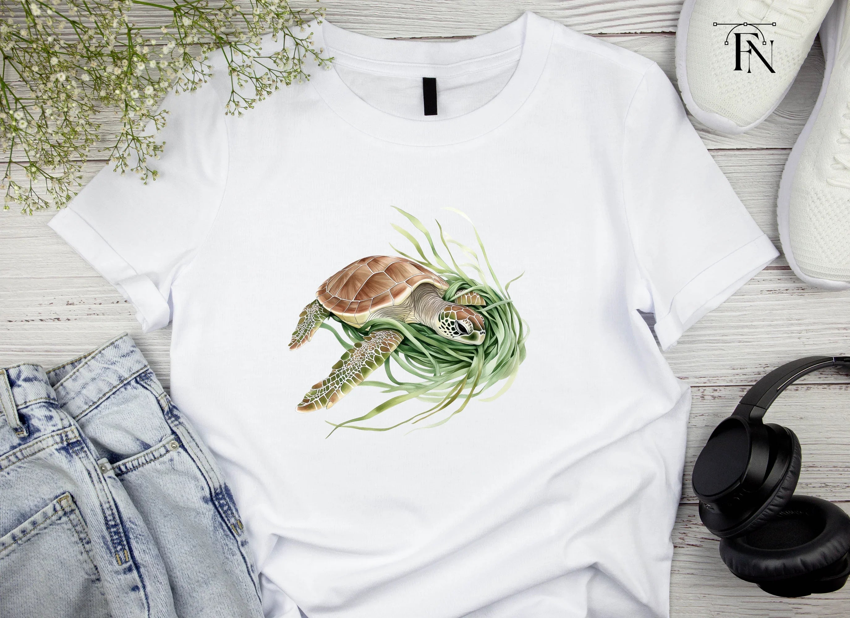 Sea Turtle in Seagrass Clipart Bundle