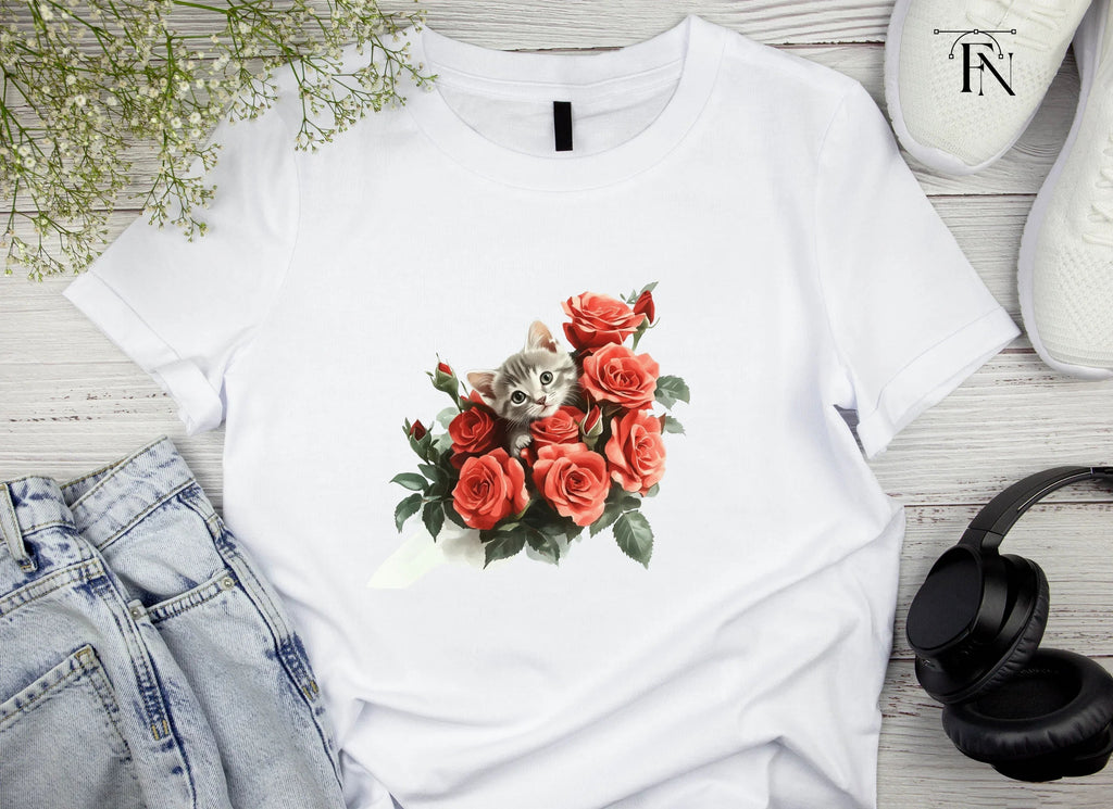 Cute Kitten and Red Roses Clipart Bundle