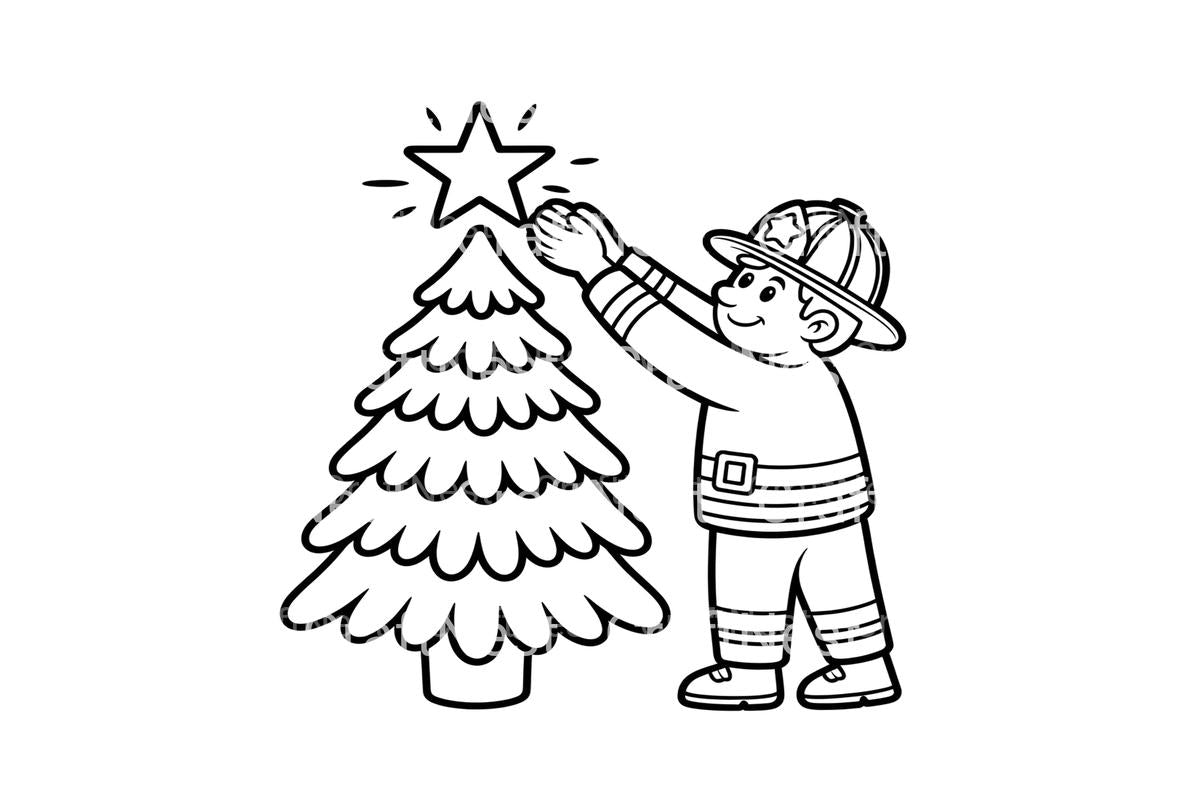 Firefighter Decorating Christmas Tree Coloring Books