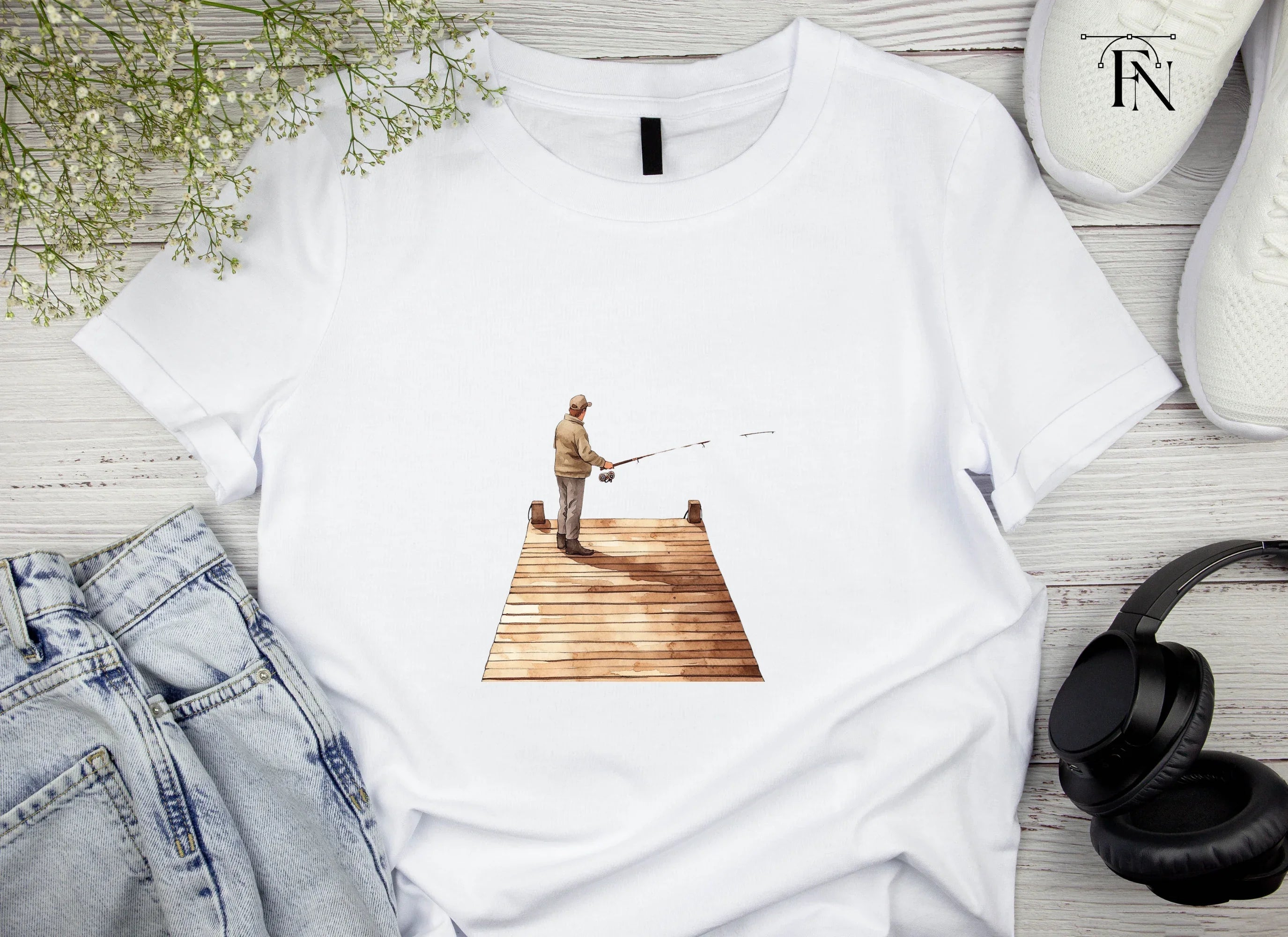 Fisherman on Dock Clipart Bundle