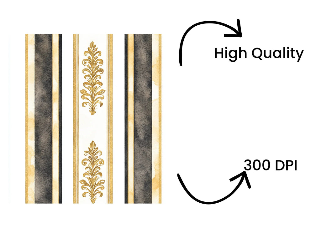 Elegant Gold Black Damask Pattern Clipart Bundle