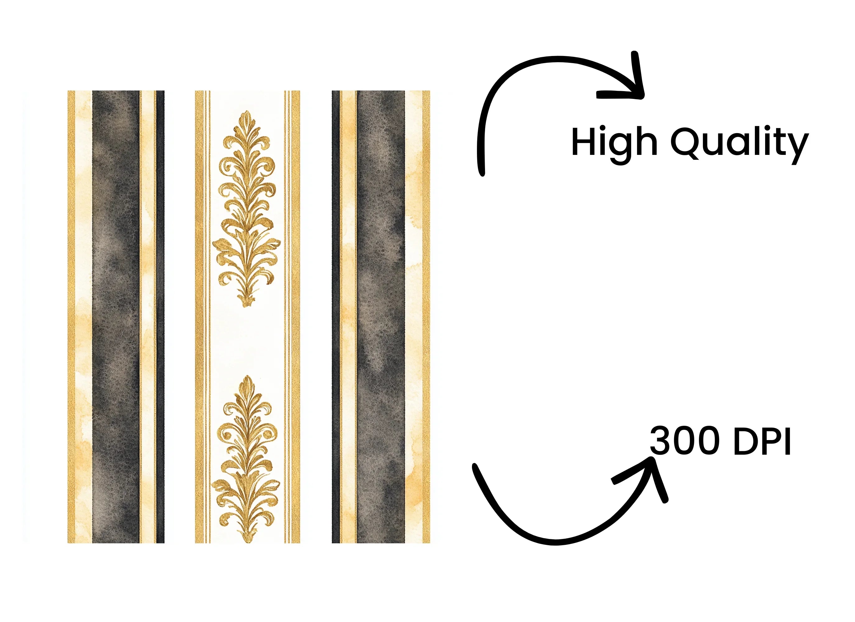Elegant Gold Black Damask Pattern Clipart Bundle