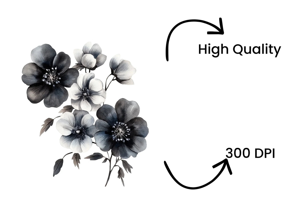 Monochrome Floral Clipart Bundle