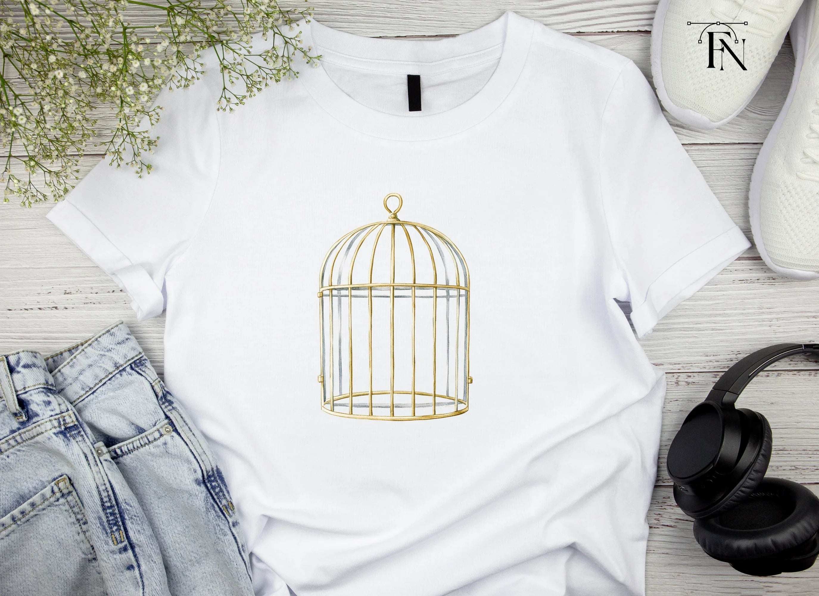 Elegant Golden Bird Cages Clipart Bundle