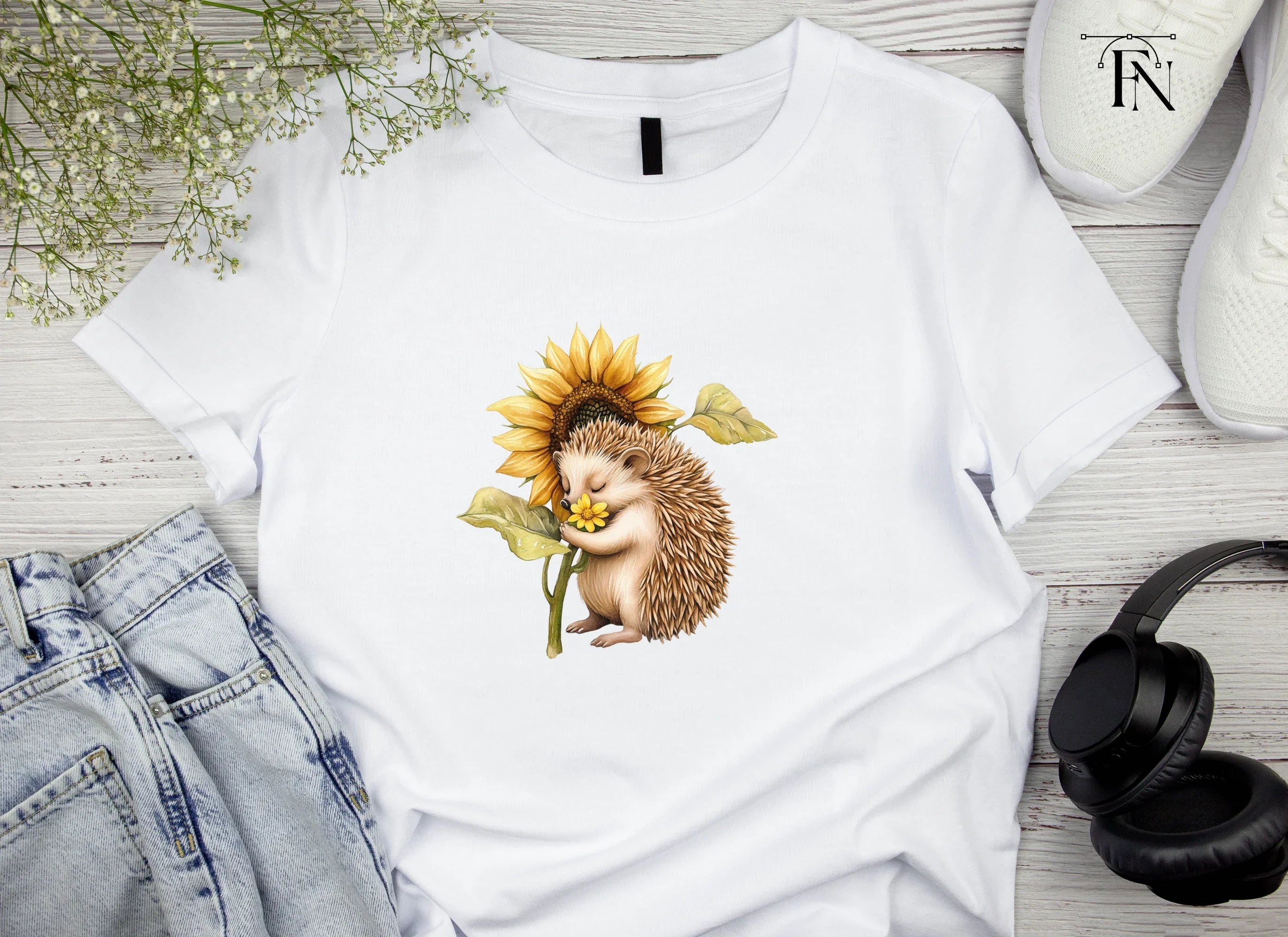 Cute Hedgehog Sleeping with Sunflower Clipart Bundle