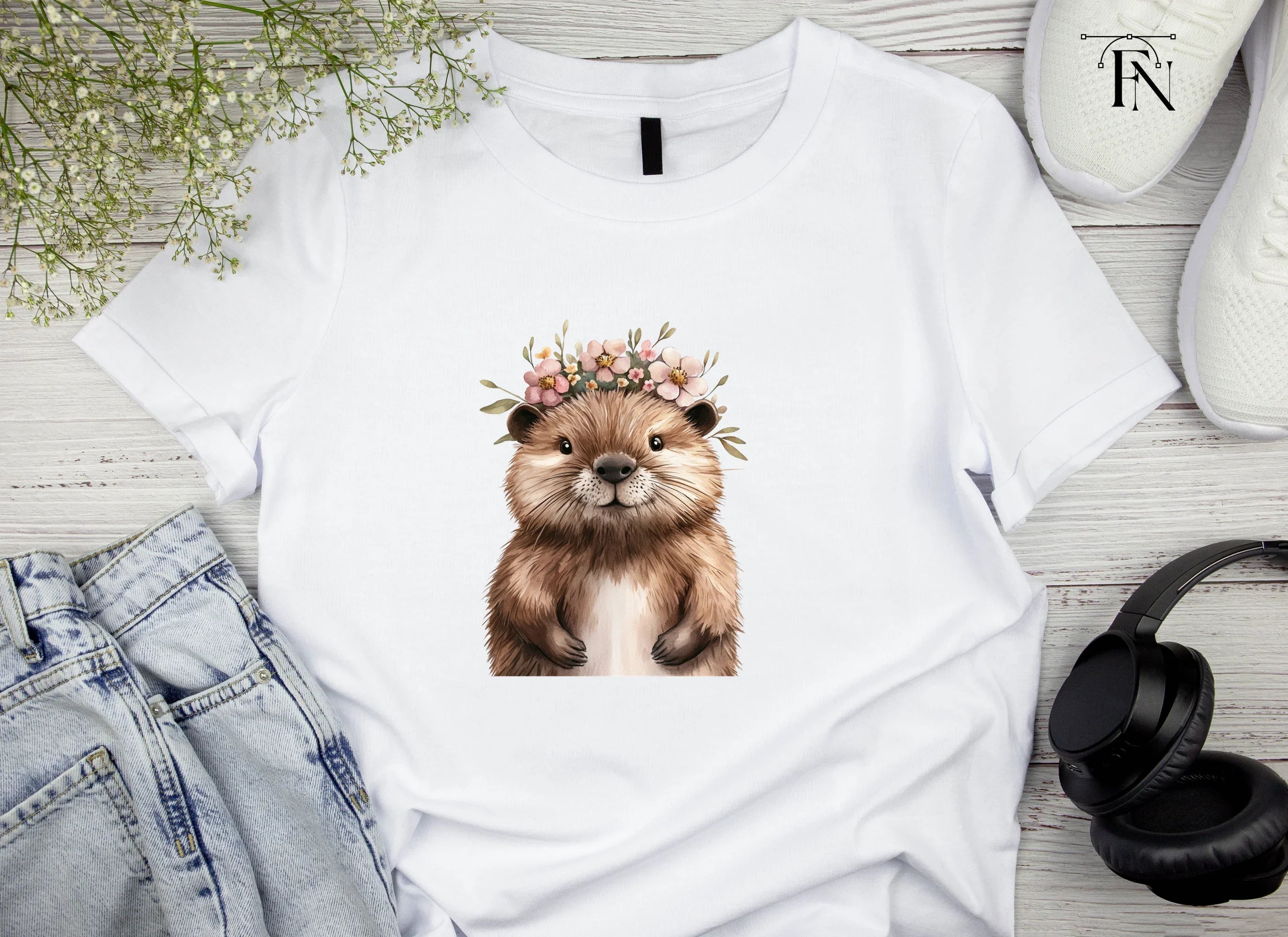 Cute Otter with Flower Crown Clipart Bundle