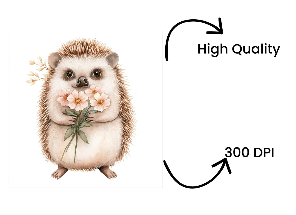Cute Hedgehog with Flowers Clipart Bundle
