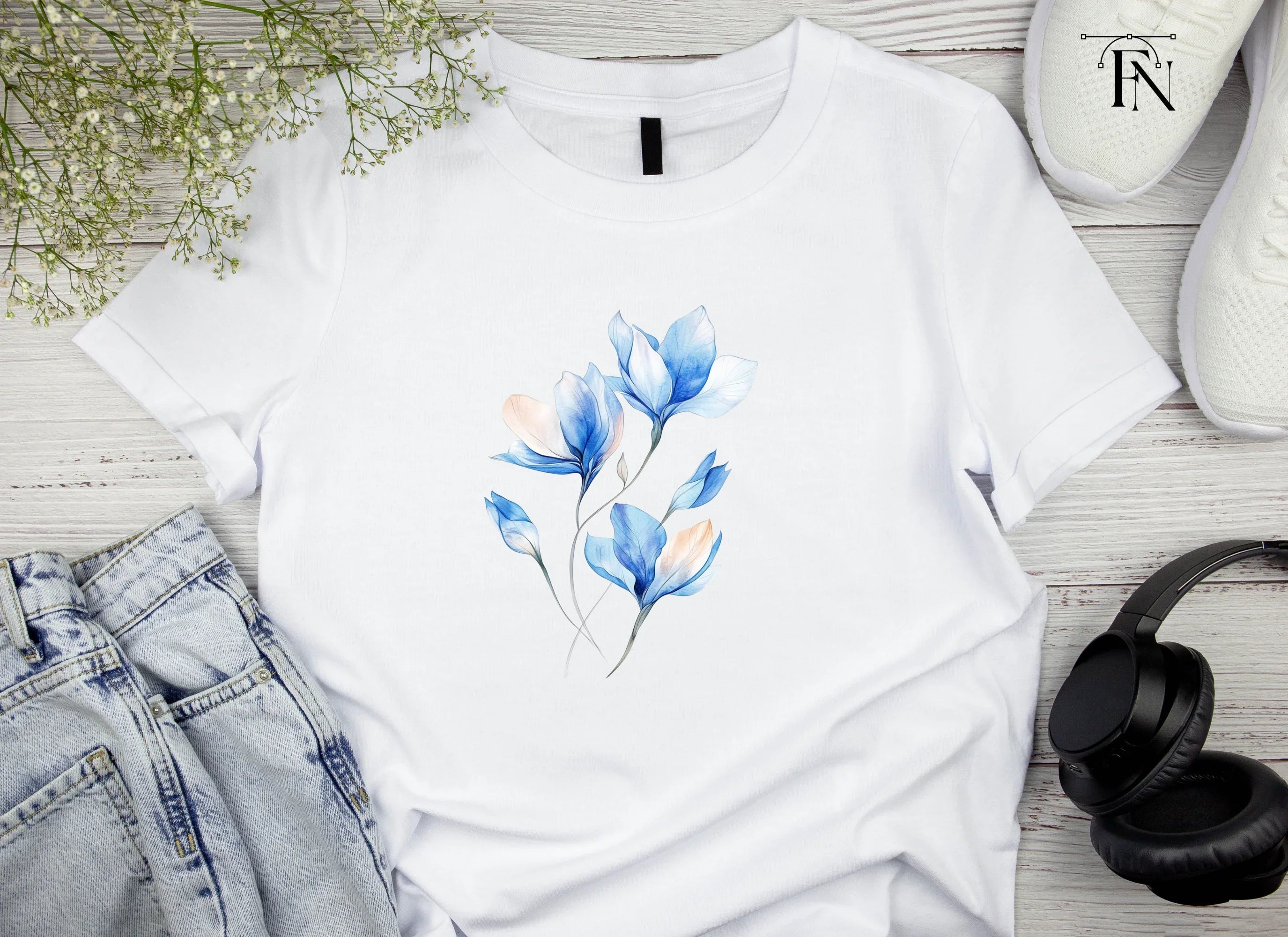 Elegant Blue Flowers Clipart Bundle