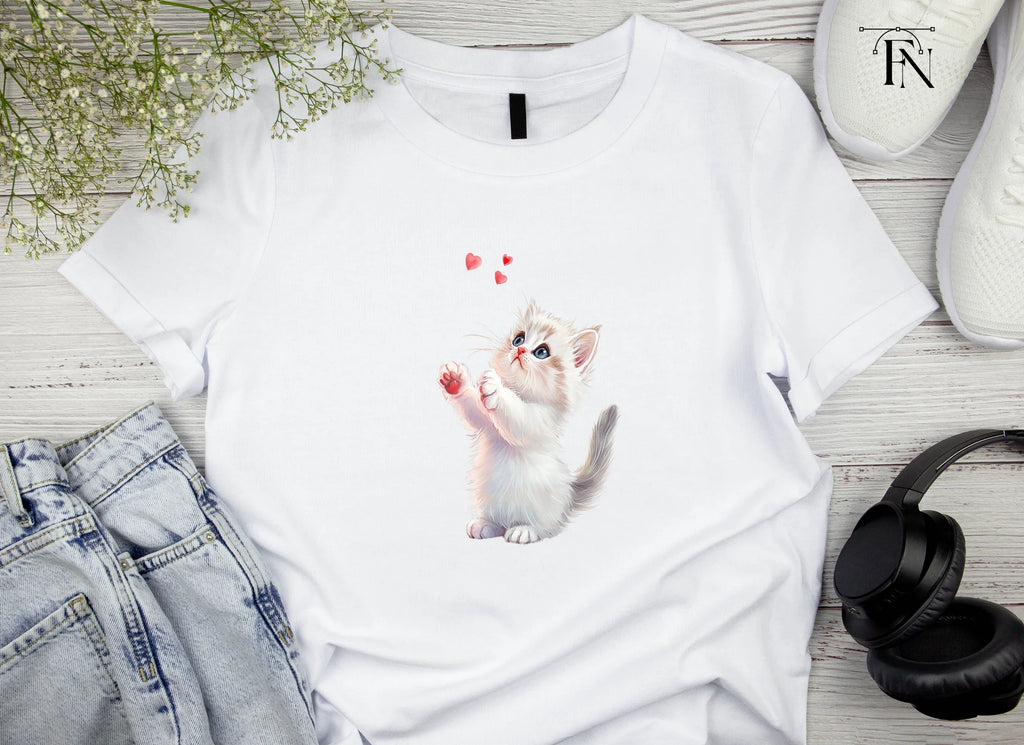 Adorable Kitten Playing With Hearts Clipart Bundle