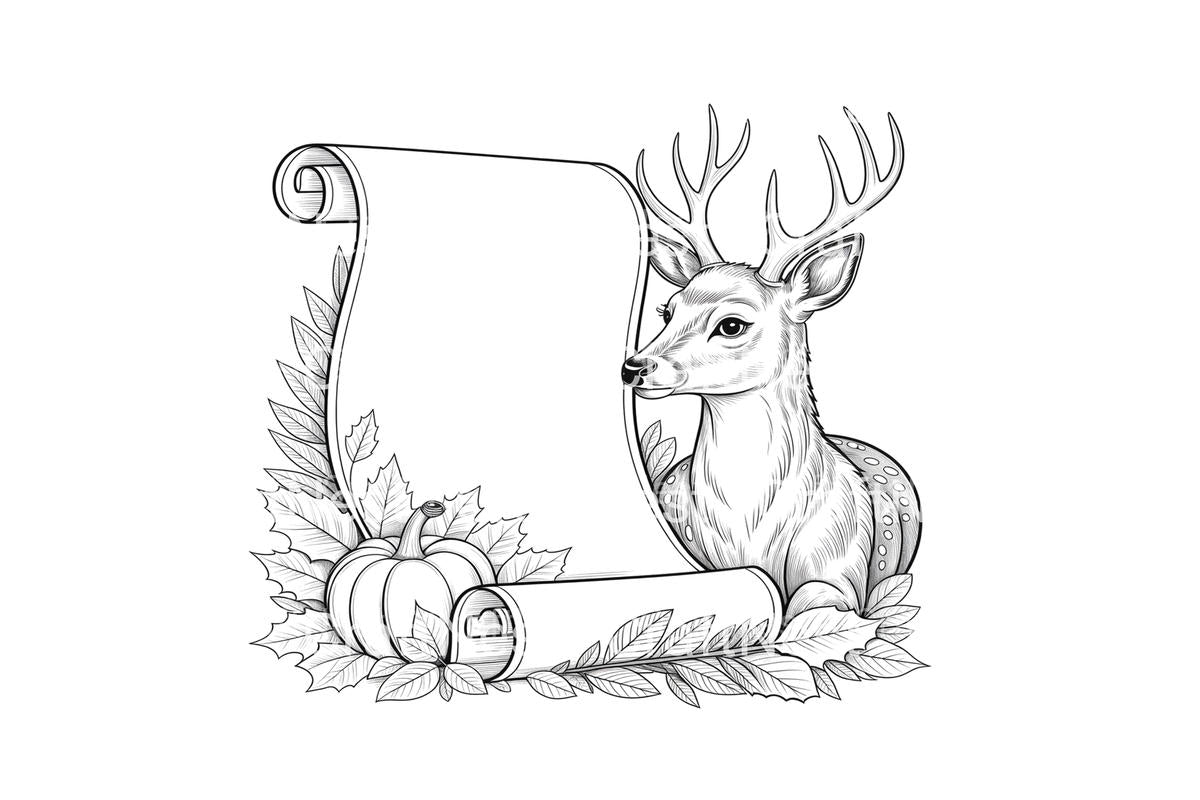 Autumn Deer and Scroll Coloring Books