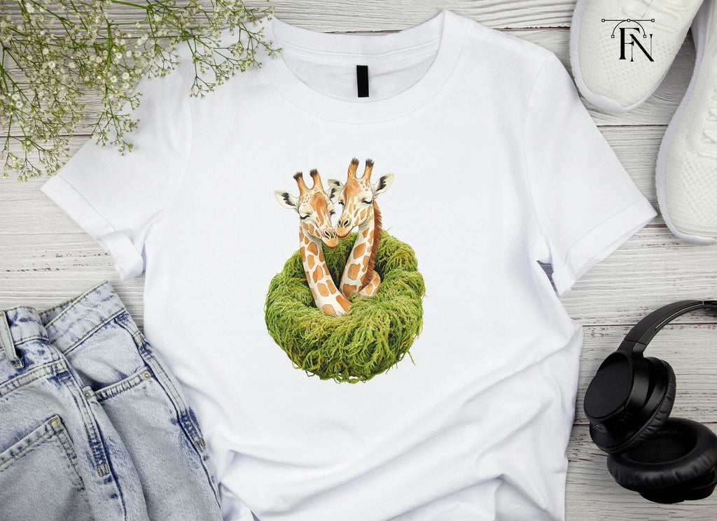 Cute Giraffe Couples in Moss Nests Clipart Bundle