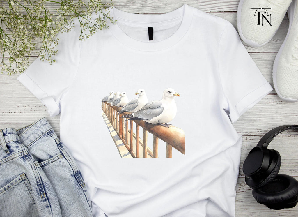 Flock of Seagulls on Railing Clipart Bundle