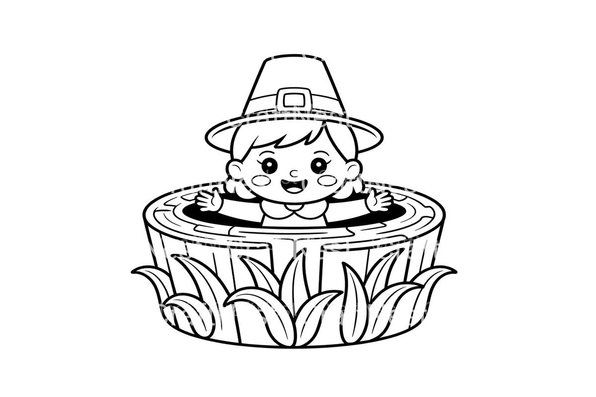Cute Pilgrim Girl in Corn Maze Coloring Books