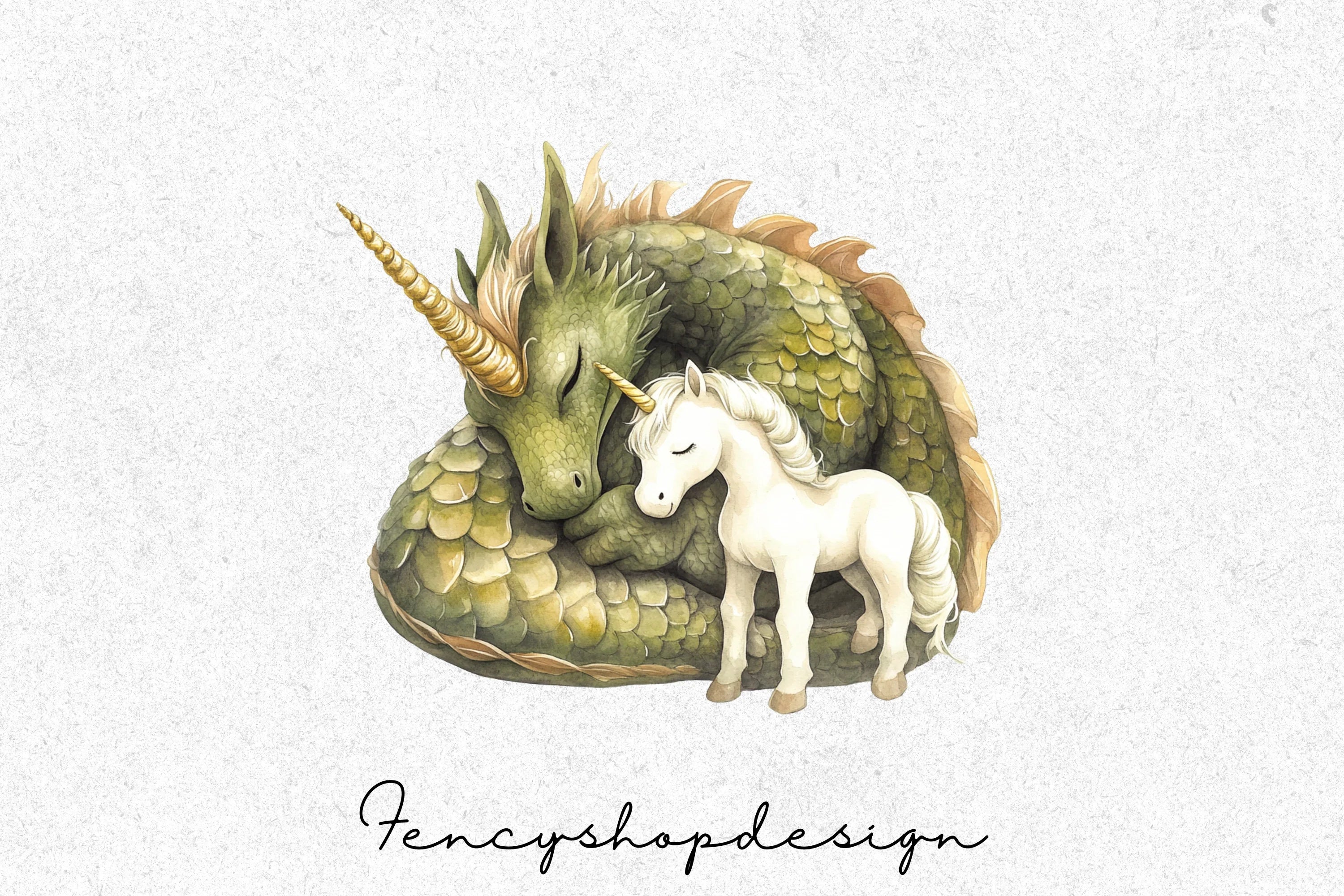 Fantasy Dragon and Unicorn Clipart Bundle