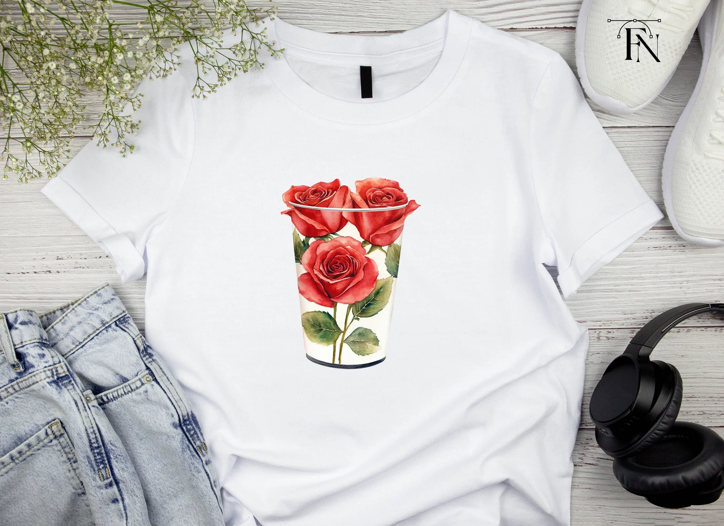 Red Roses in White Vase Clipart Bundle