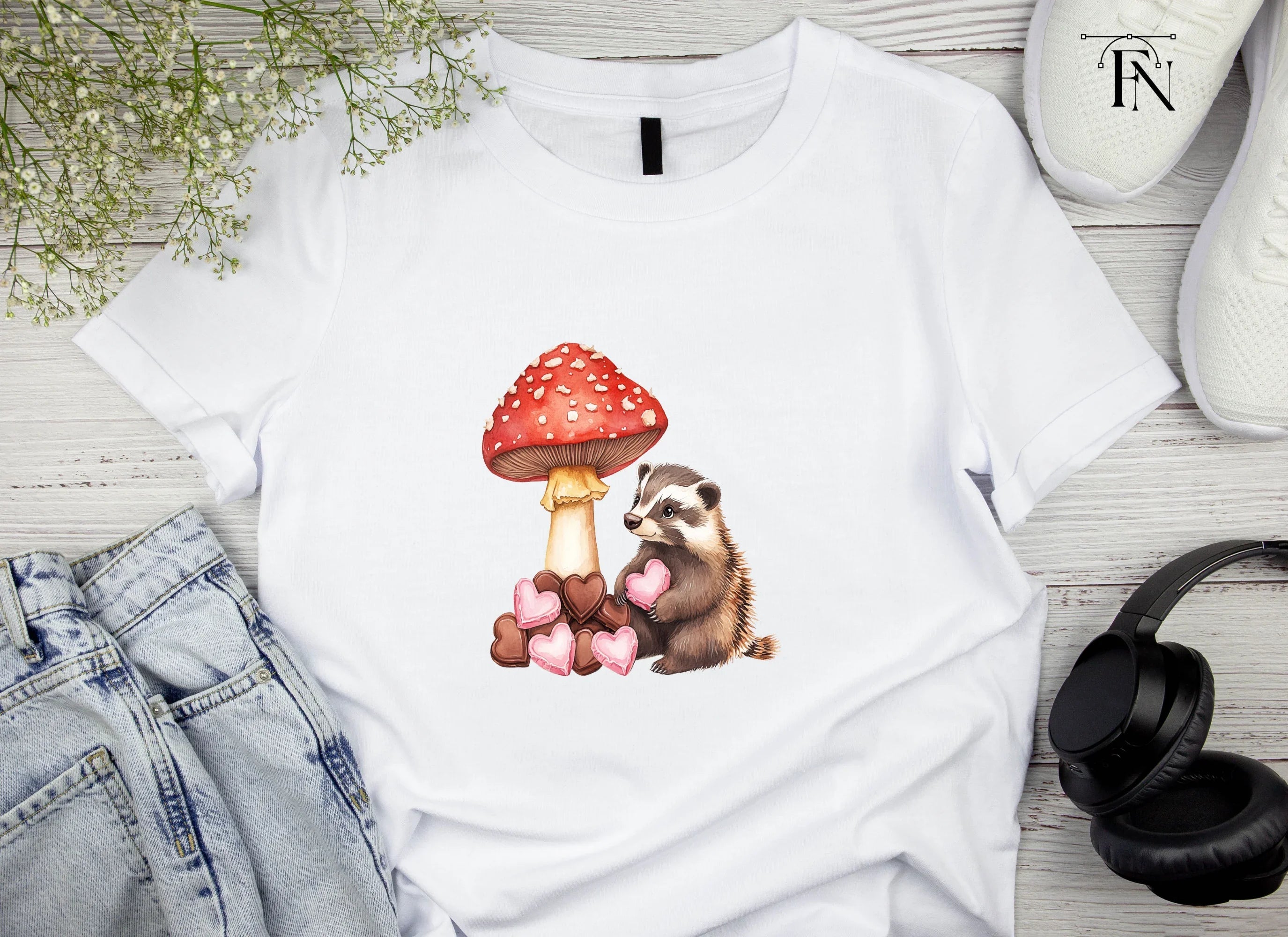 Cute Badger Mushroom Valentine Clipart Bundle