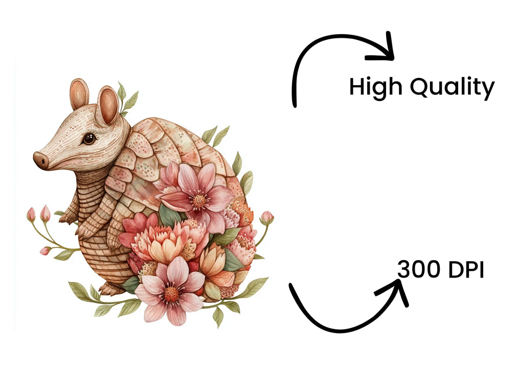 Cute Armadillo with Flowers Clipart Bundle