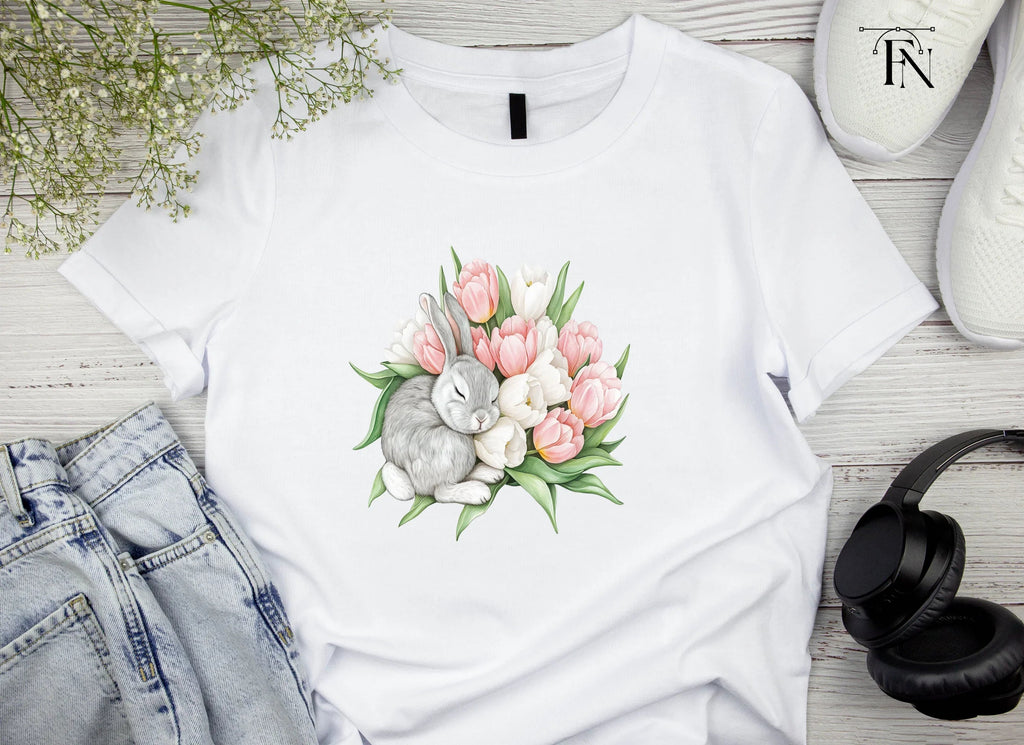 Sleeping Bunny in Tulip Bouquet Clipart Bundle