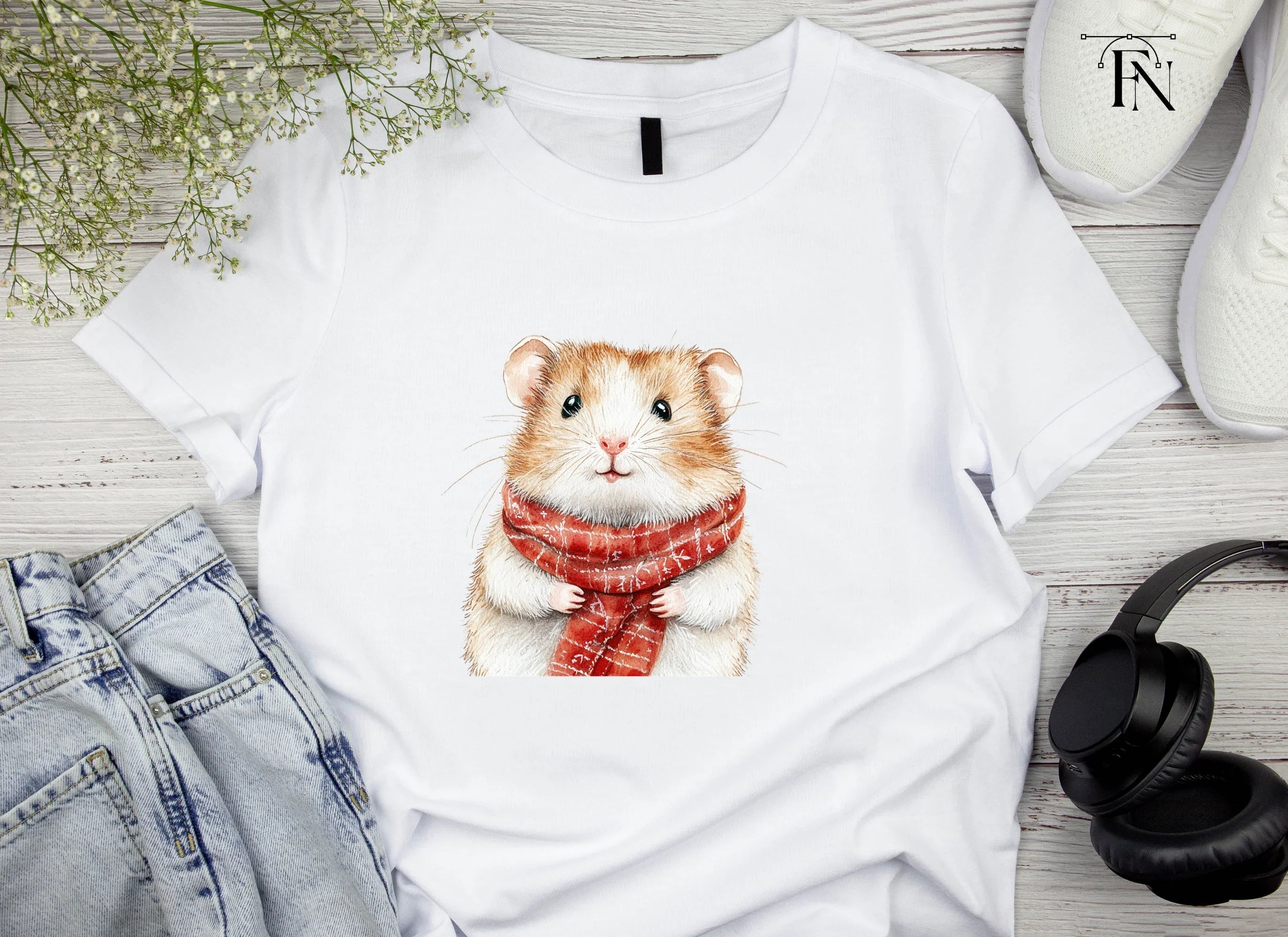 Cute Hamster Winter Scarf Clipart Bundle