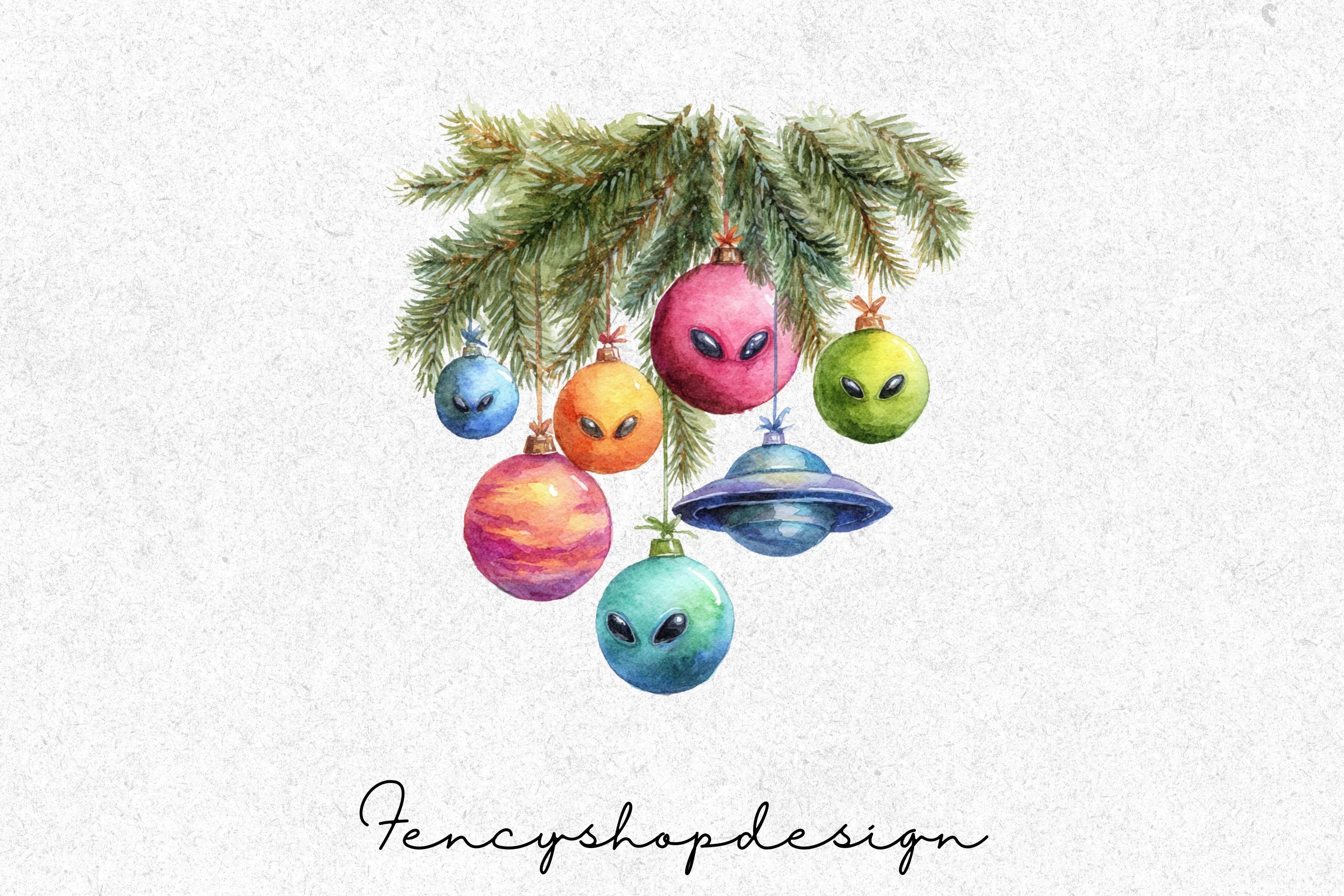 Space Christmas Alien Worlds Clipart Bundle