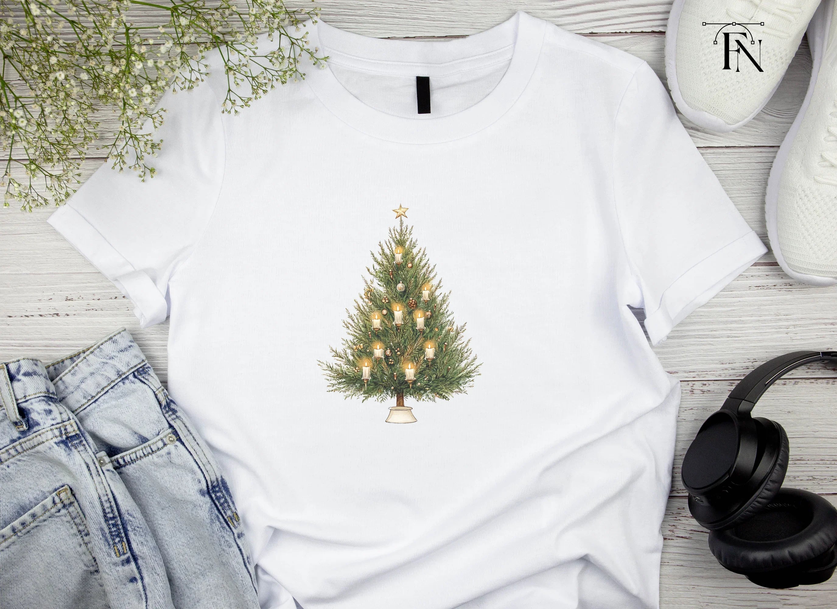 Festive Christmas Tree with Candles Clipart Bundle
