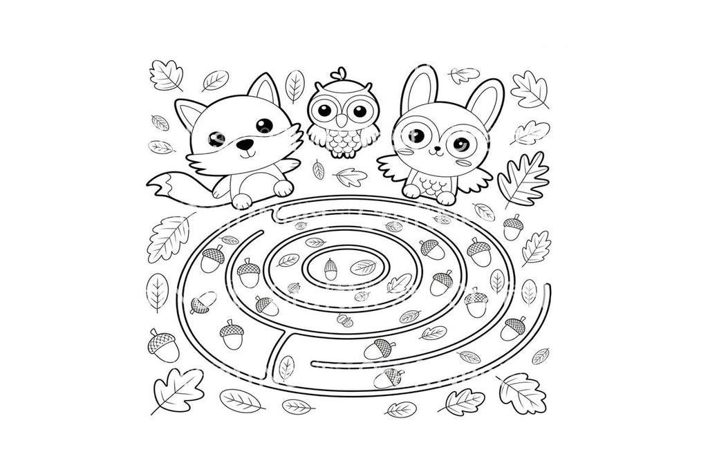 Autumn Forest Animals Maze Coloring Books