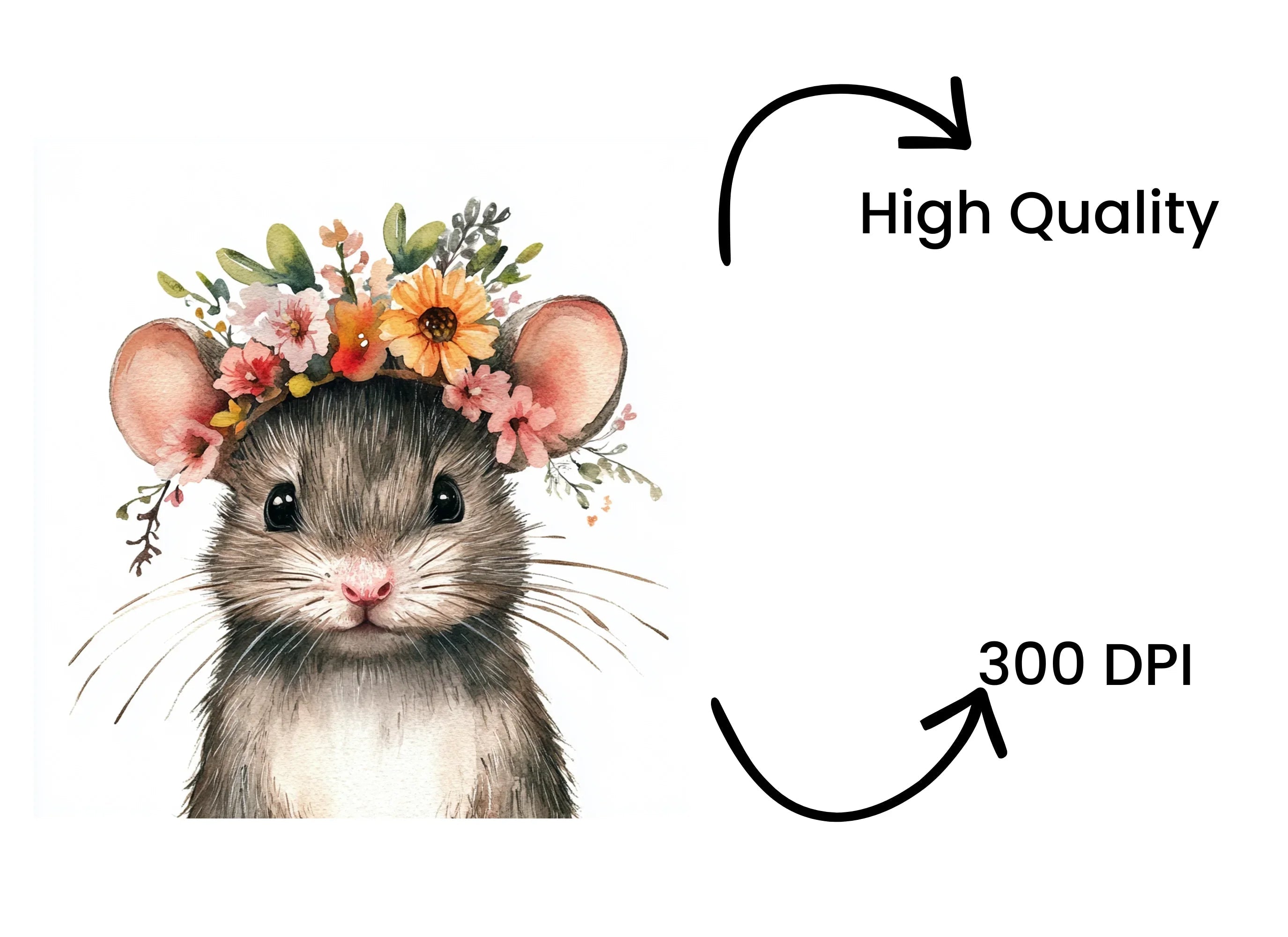 Cute Mouse with Flower Crown Clipart Bundle