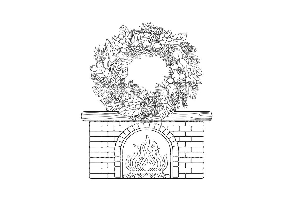Christmas Fireplace Wreath Coloring Books