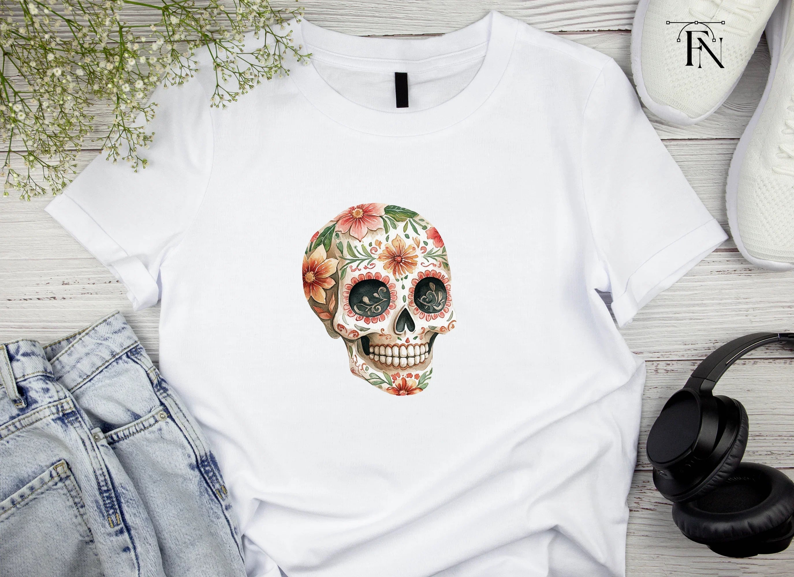 Floral Sugar Skulls Clipart Bundle