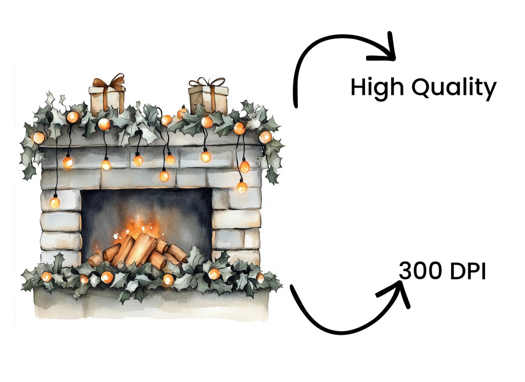 Festive Fireplace Illustrations Clipart Bundle