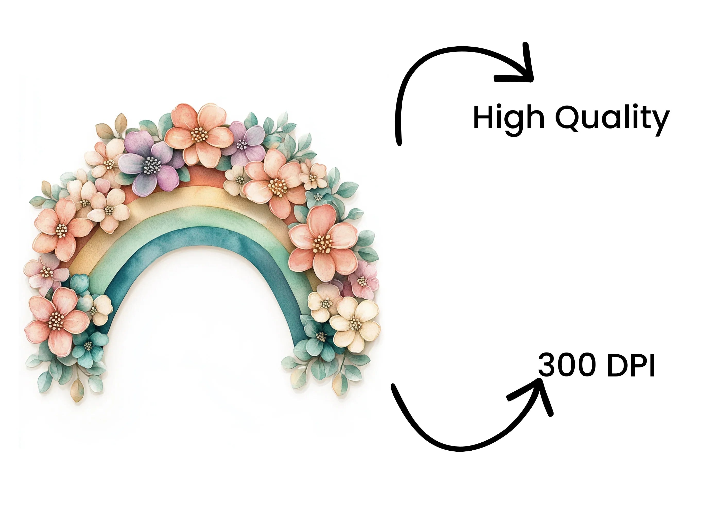 Boho Floral Rainbow Clipart Bundle