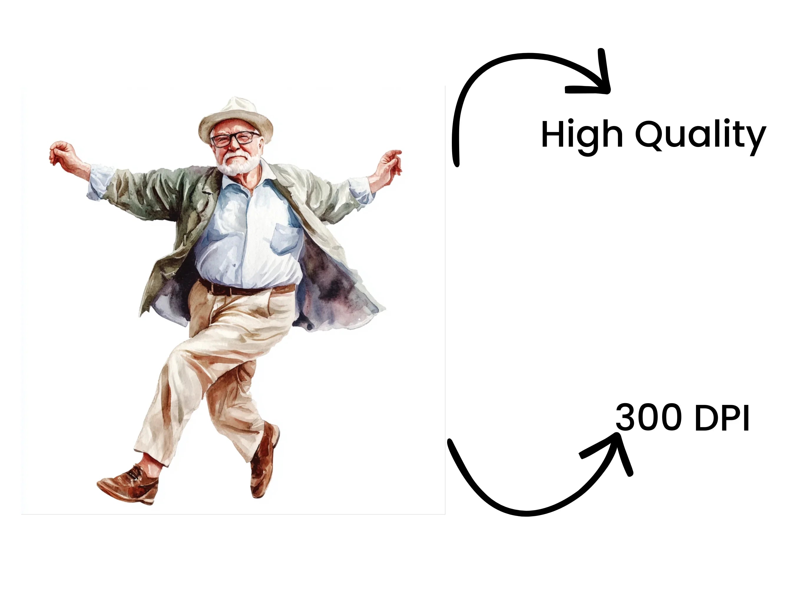 Happy Elderly Men Dancing Clipart Bundle