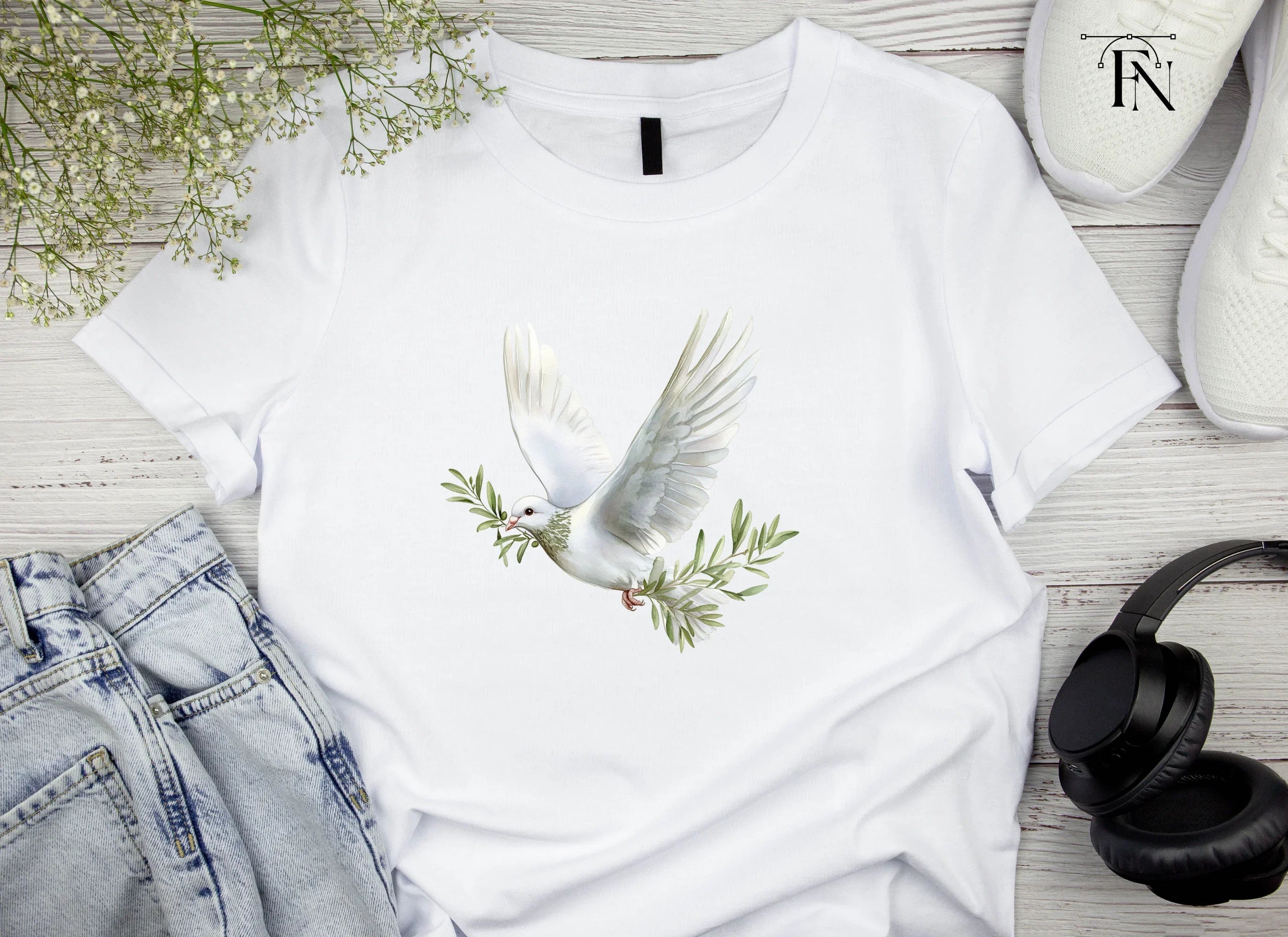 Flying Doves with Olive Branches Clipart Bundle