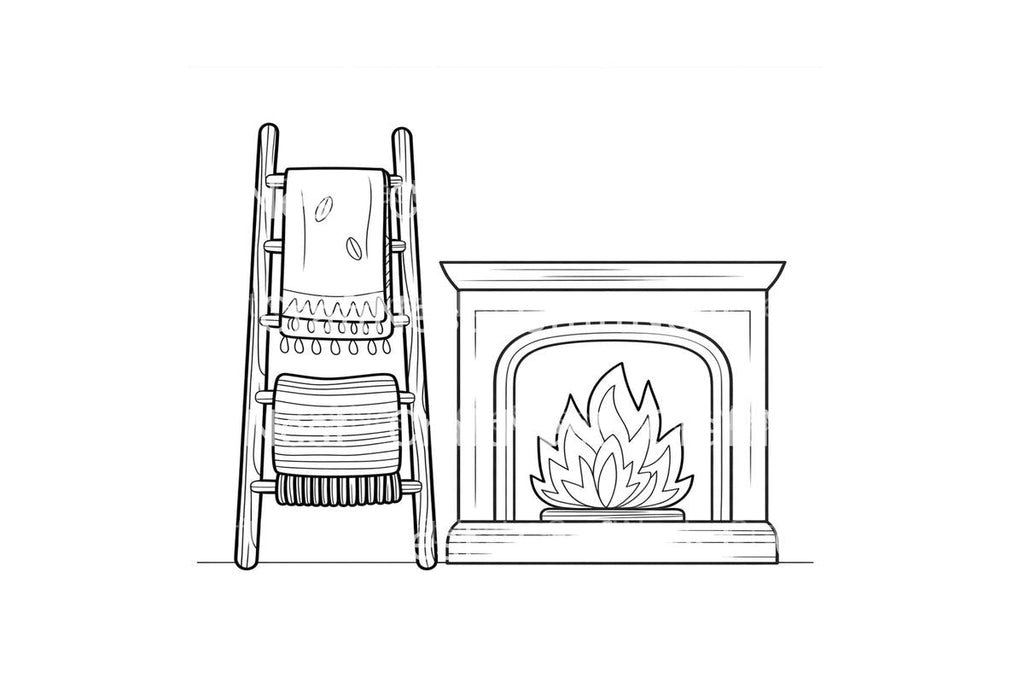 Autumn Fireplace with Blanket Ladder Coloring Books