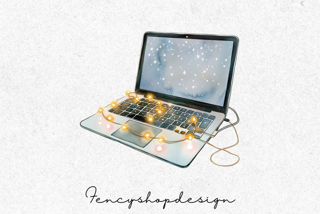 Christmas Laptop Pinecones Clipart Bundle