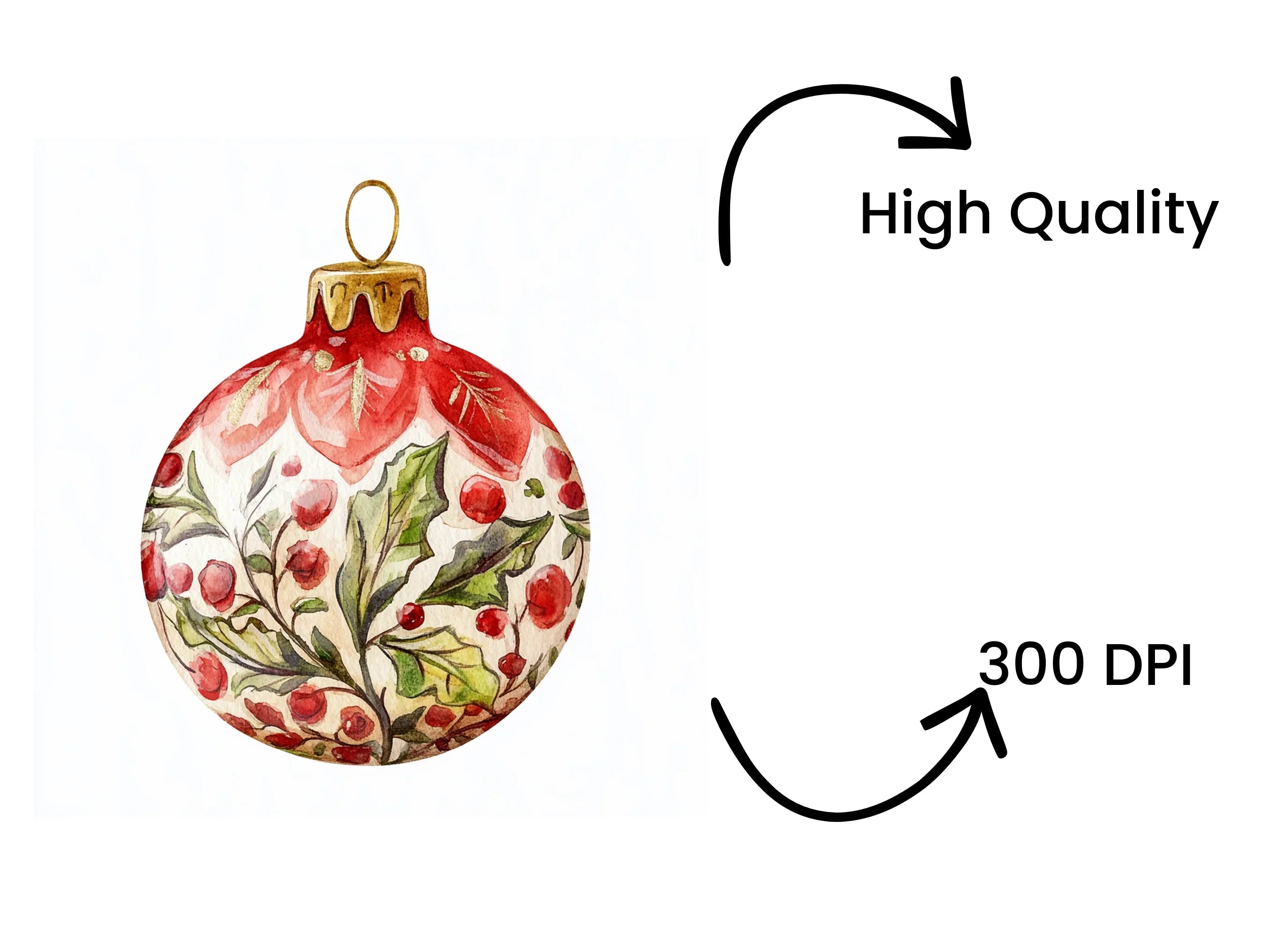 Red and Gold Christmas Ornaments Clipart Bundle