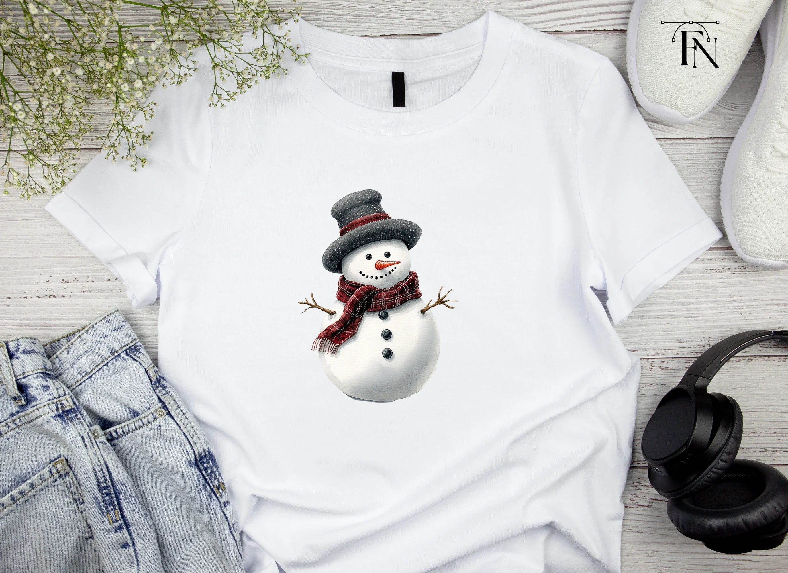 Festive Snowmen with Plaid Accessories Clipart Bundle