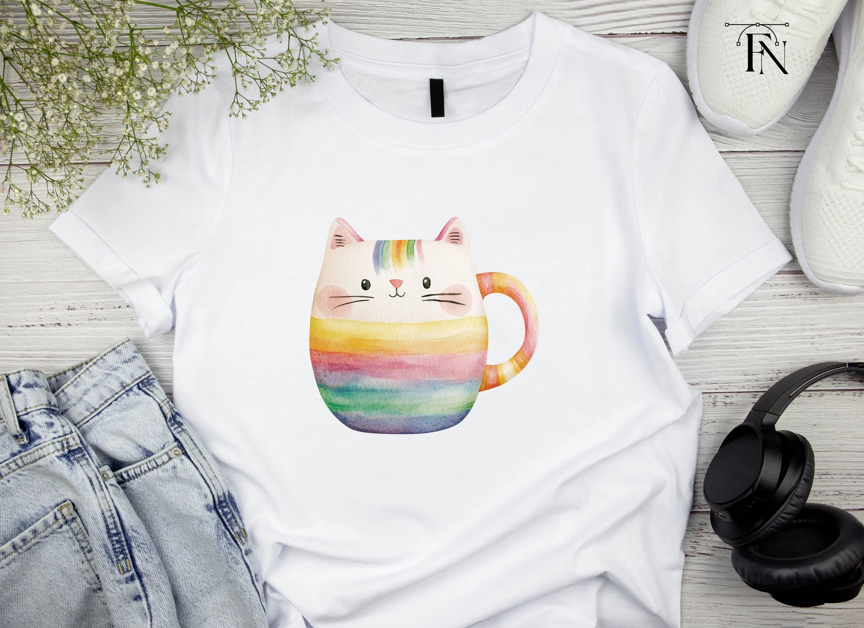 Cute Rainbow Cat Clipart Bundle