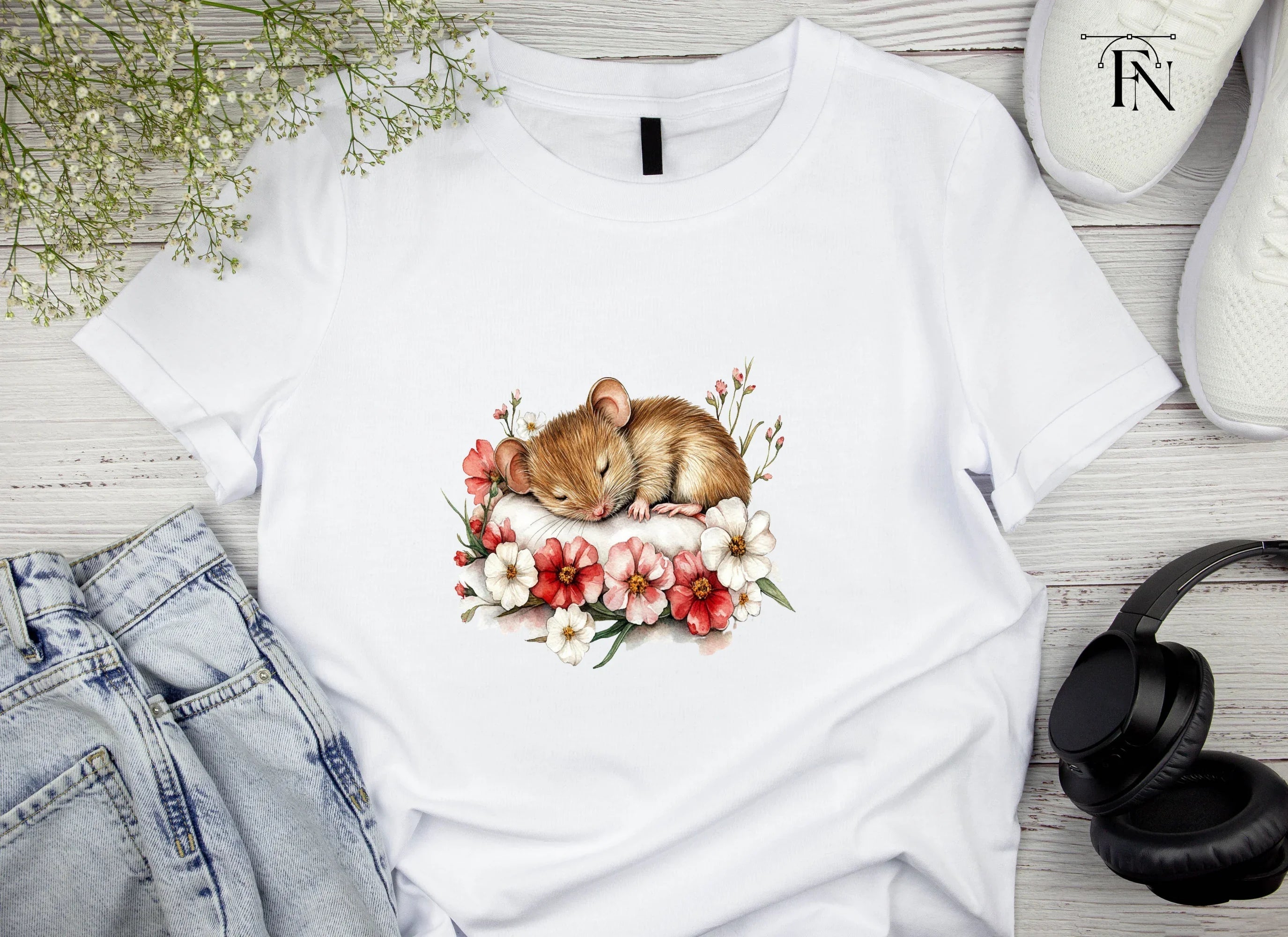 Sleeping Mice with Floral Arrangements Clipart Bundle