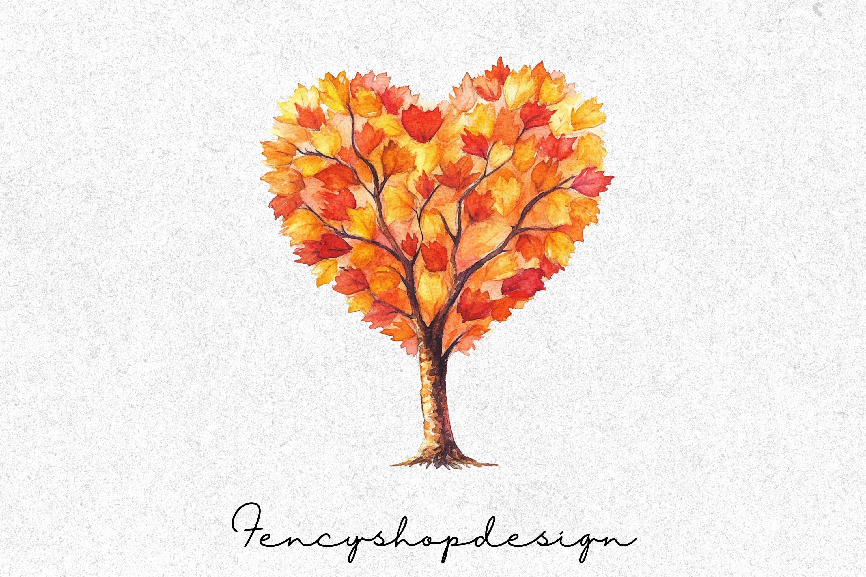 Autumn Heart Tree Clipart Bundle