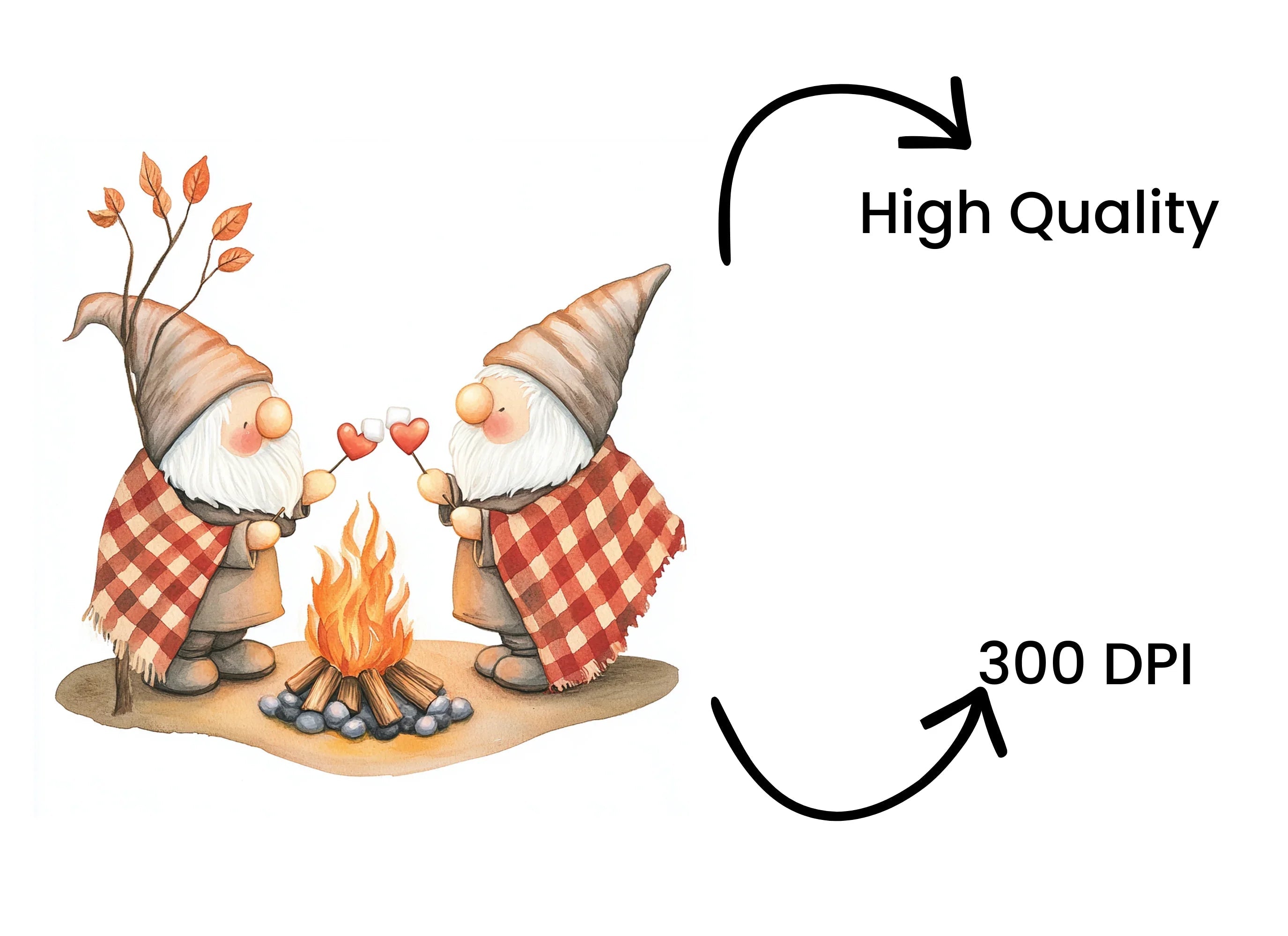 Gnomes by Campfire with Hearts Clipart Bundle