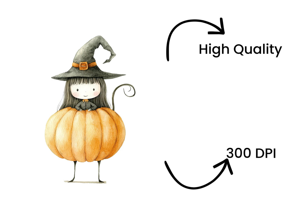 Cute Witch Girl in Pumpkin Clipart Bundle