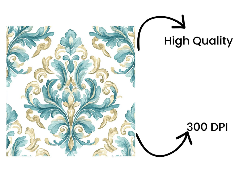 Elegant Teal Gold Damask Pattern Clipart Bundle