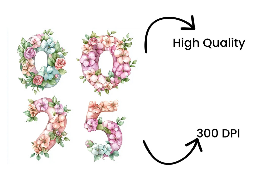 Floral Numbers Clipart Bundle