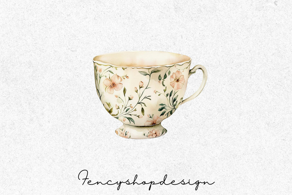 Floral Teacups Clipart Bundle