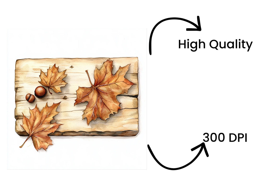 Autumn Leaves and Acorns on Wood Clipart Bundle