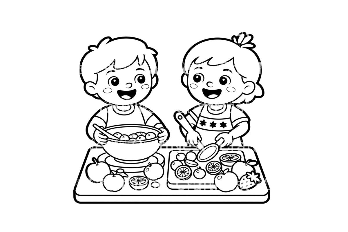 Kids Making Fruit Salad Coloring Books