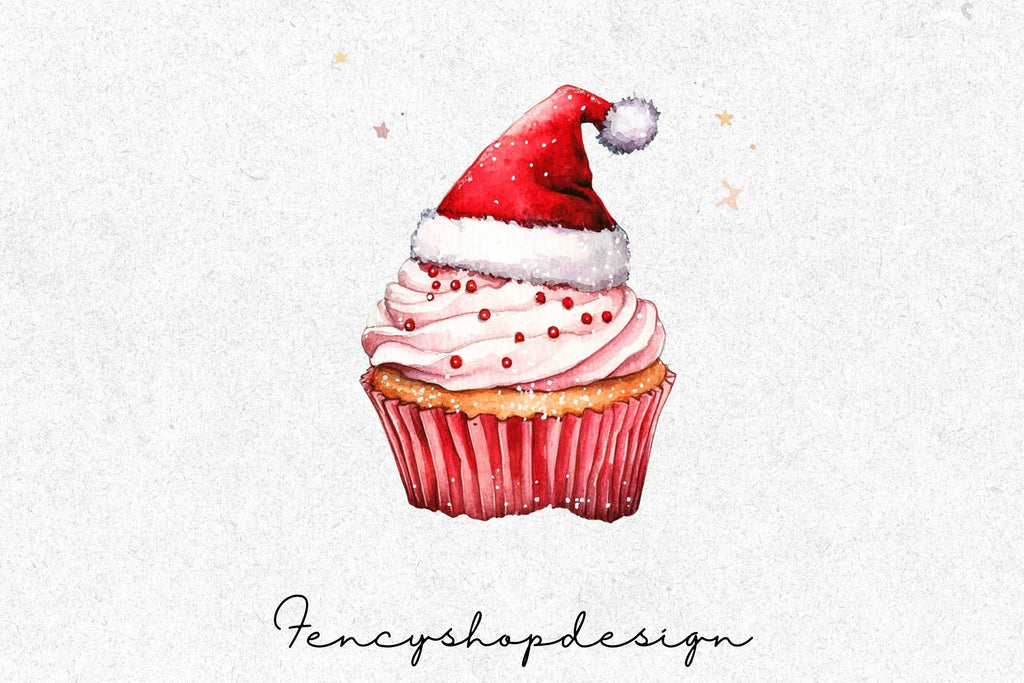 Cute Christmas Bear and Cupcakes Clipart Bundle