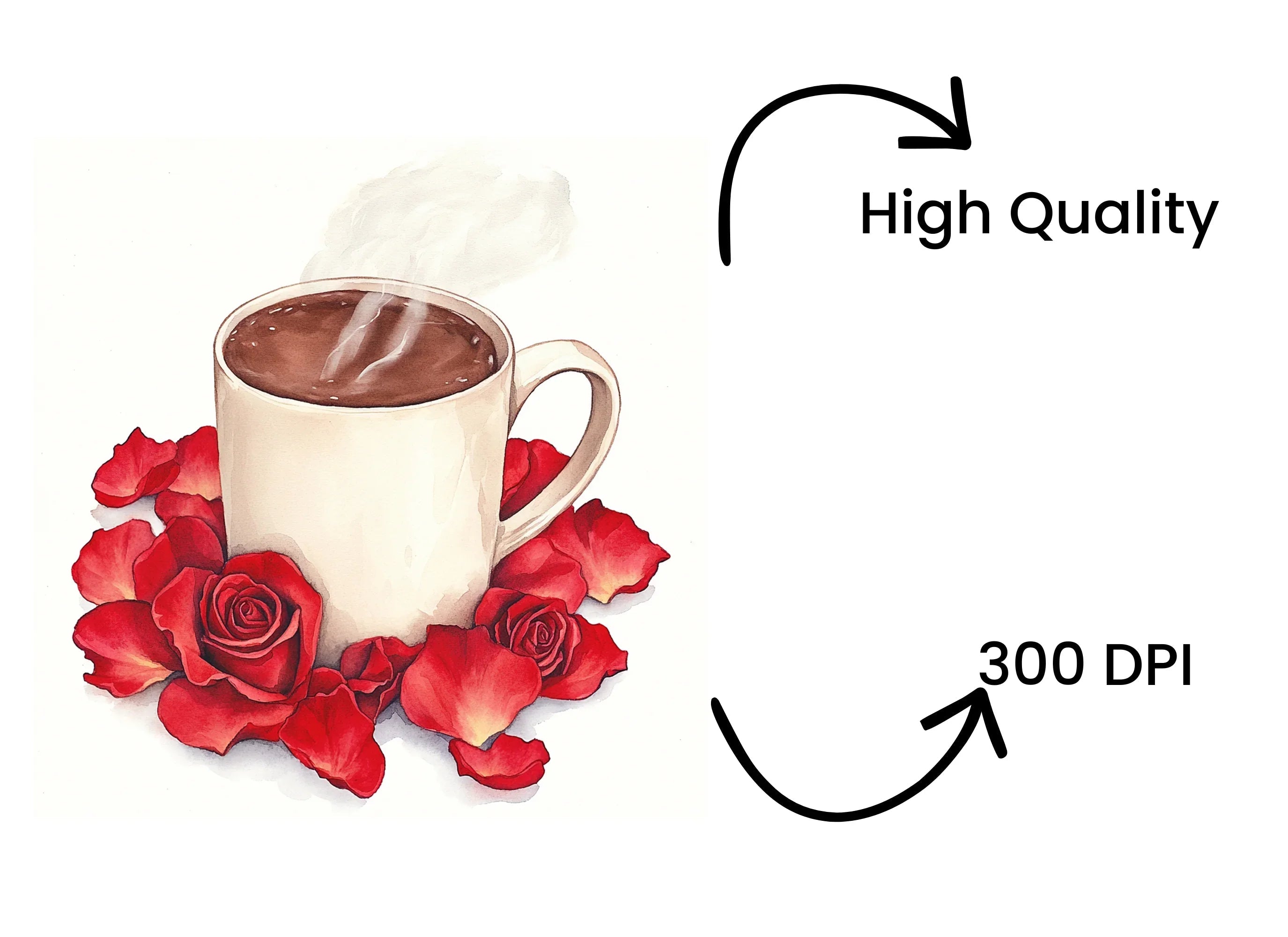 Romantic Hot Cocoa and Red Roses Clipart Bundle