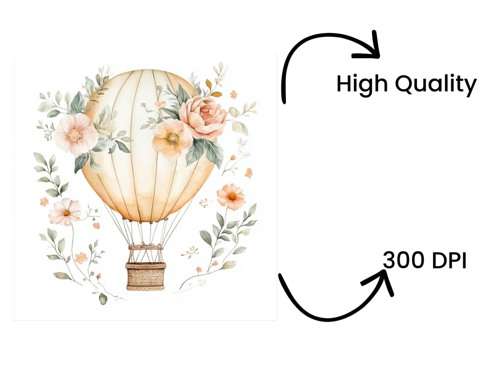 Boho Floral Hot Air Balloons Clipart Bundle